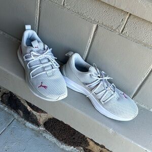 Puma White Mesh Athletic Shoes with Pink Accents